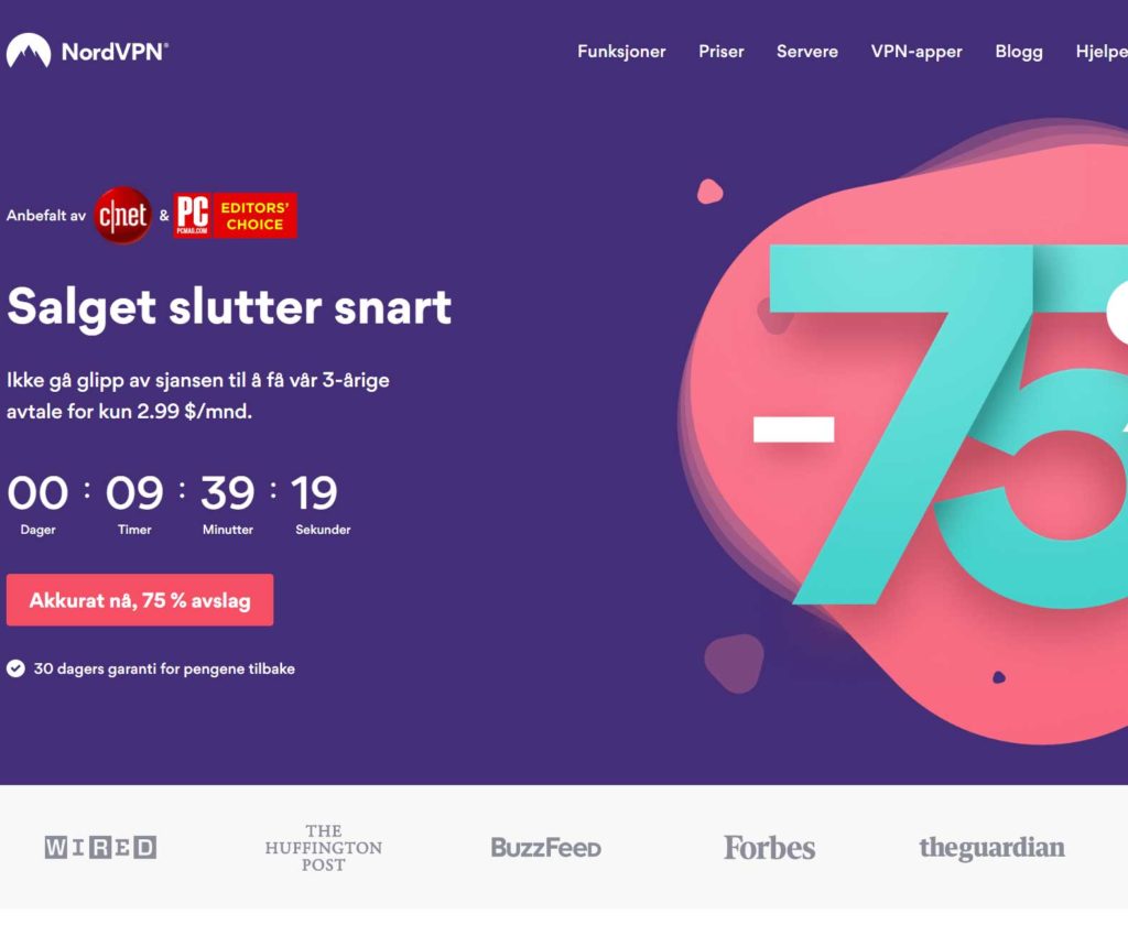 NordVPN startsida