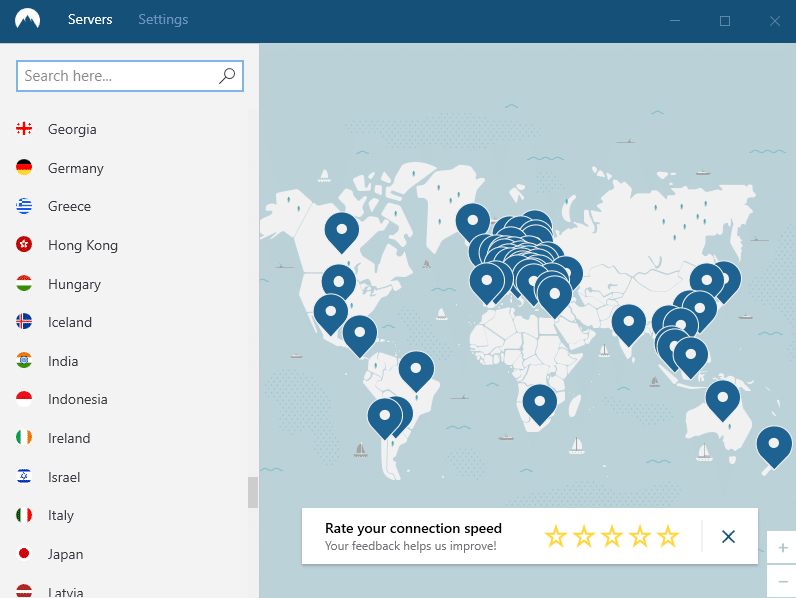 nordvpn huvudmeny