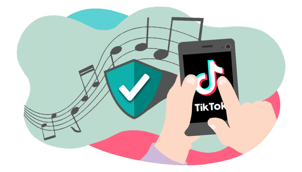 TikTok logo on device with shield icon
