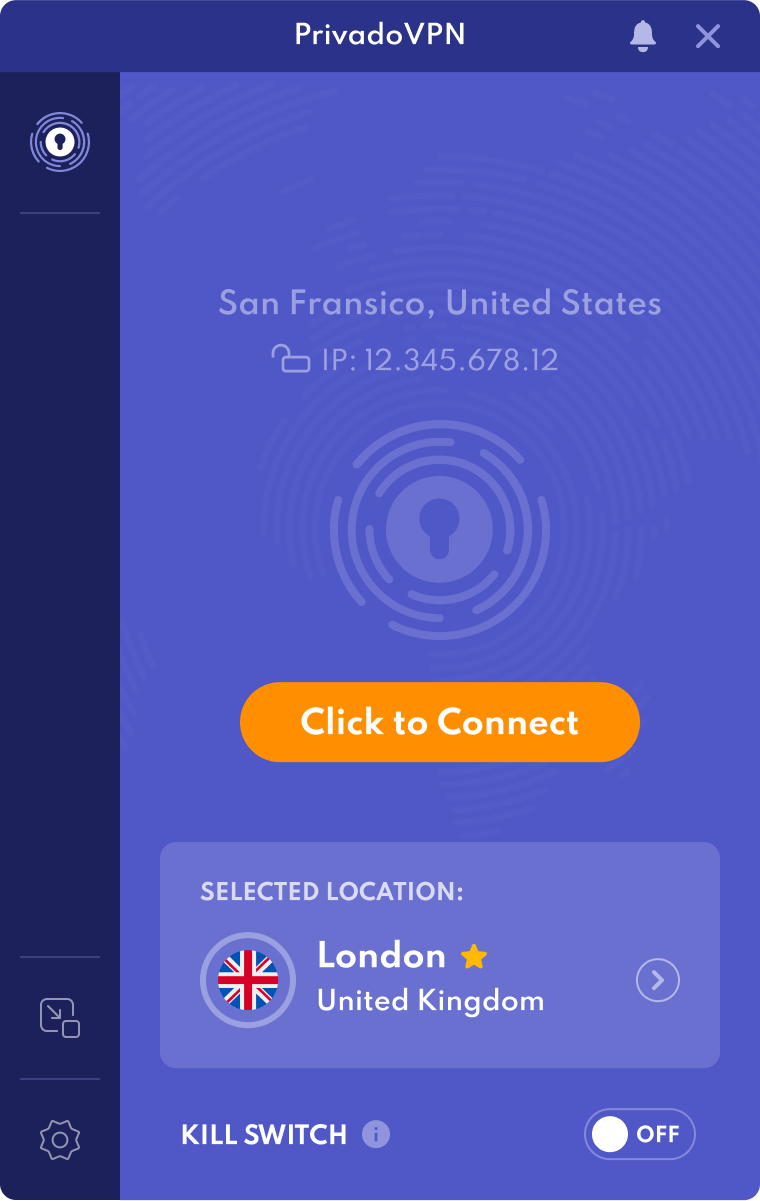 PrivadoVPN "click to connect"