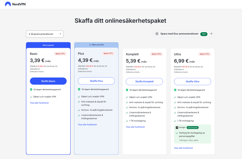 NordVPN pris